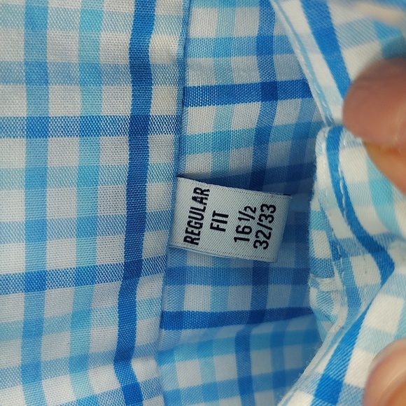 IZOD button down 16.5 32/33 blue white check long sleeve button down - Picture 4 of 4